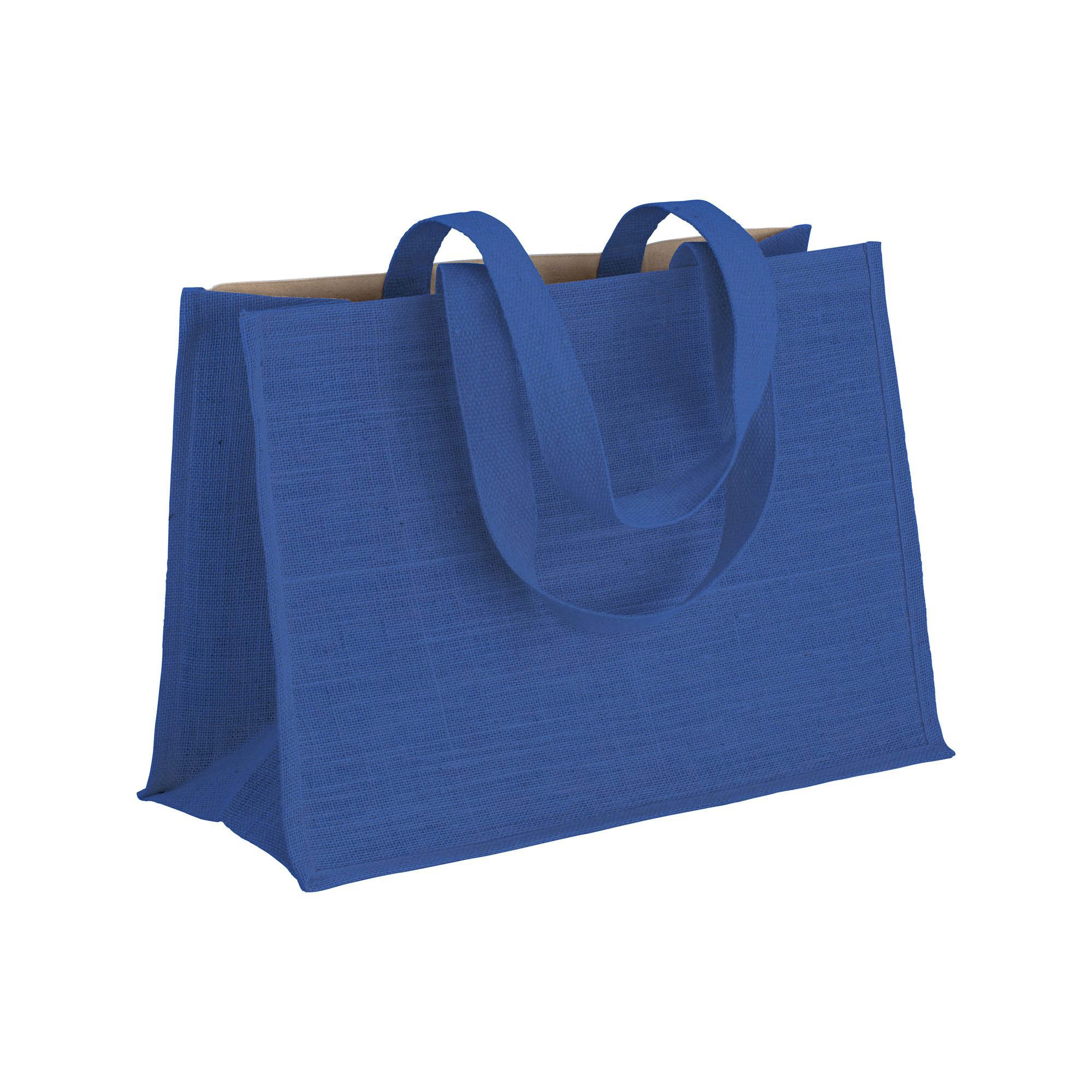 Immagine Shopper in cotone 280 g/m2 con soffietto dettagli in juta, manici lunghi