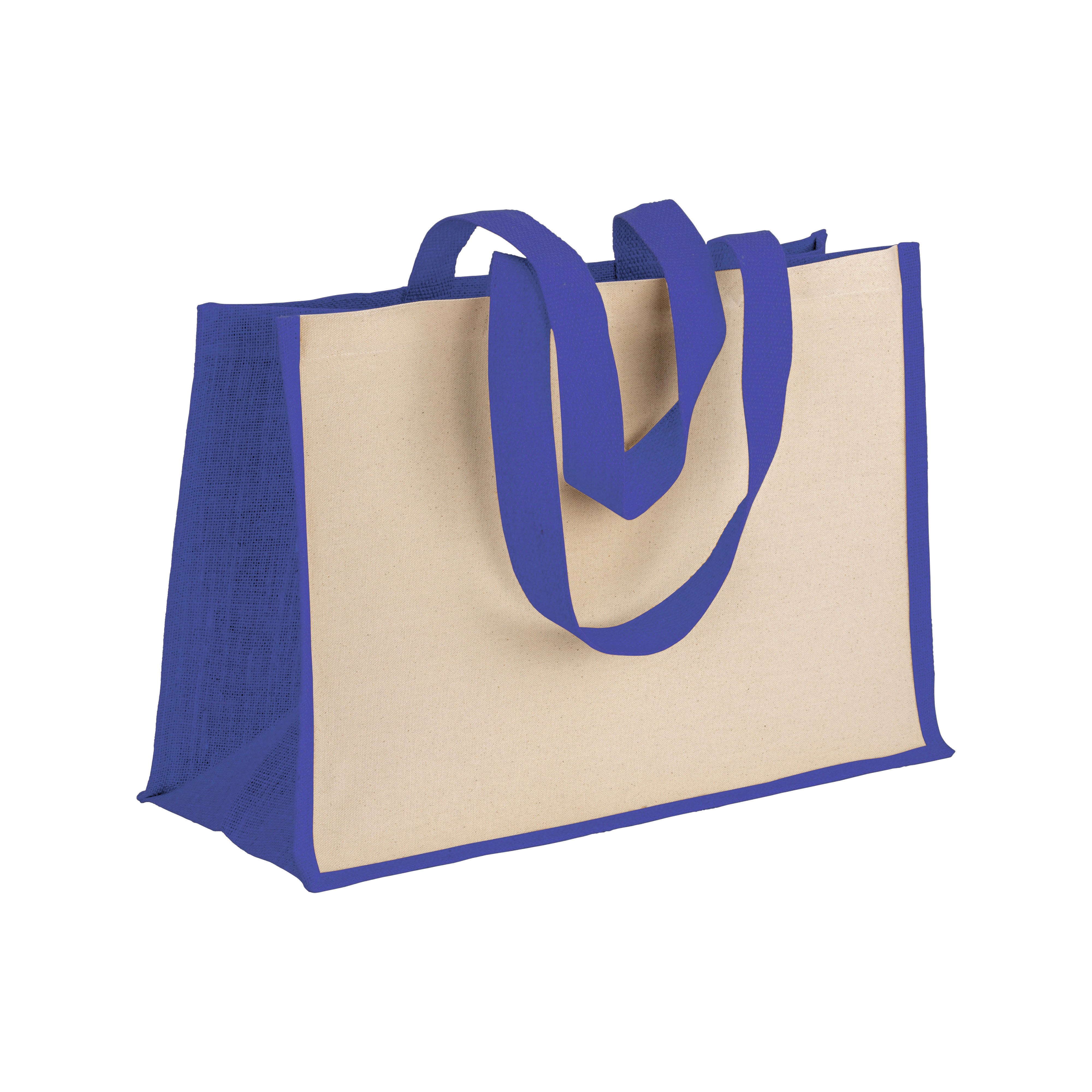 Immagine Shopper in cotone 280 g/m2 con soffietto dettagli in juta, manici lunghi