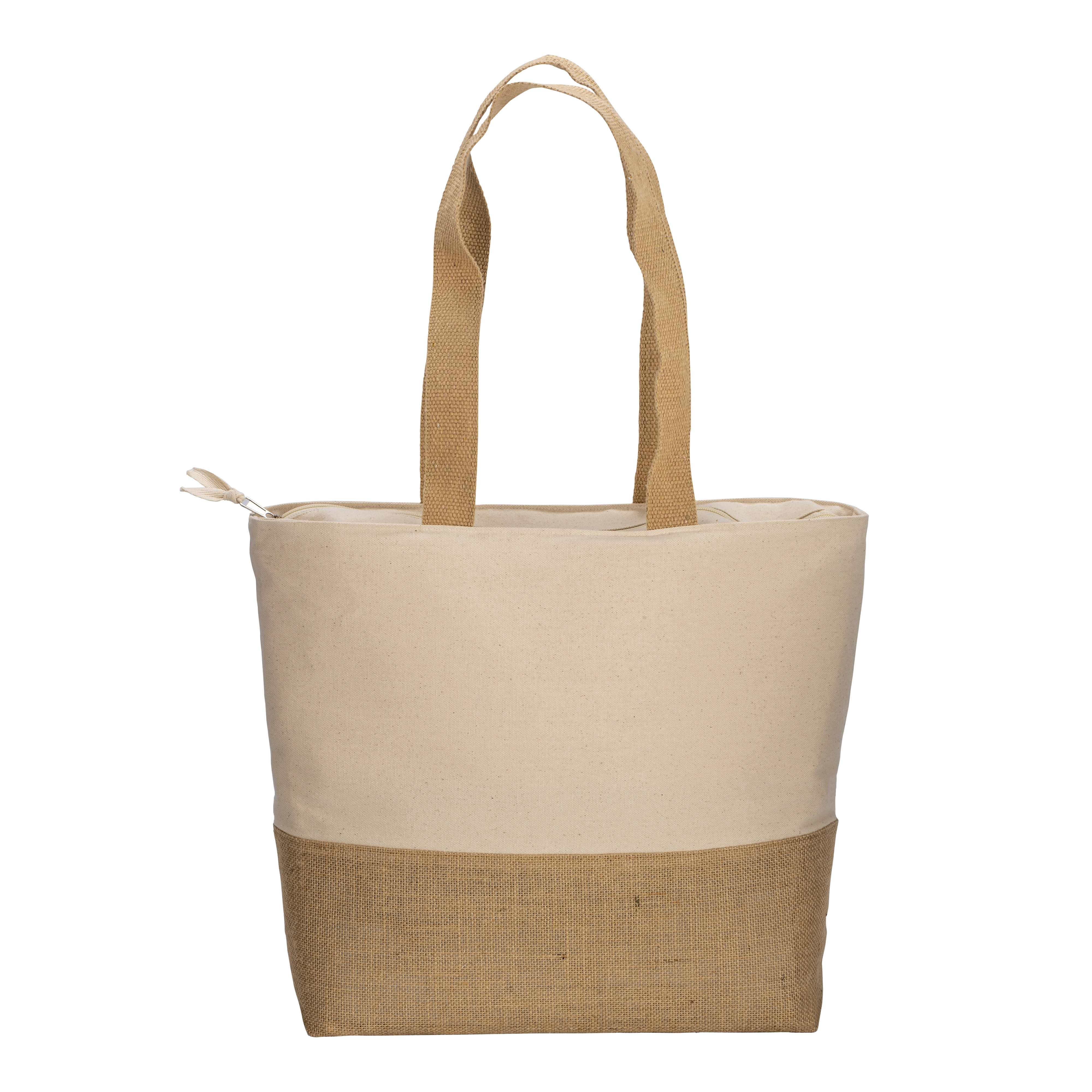 Immagine Shopper in cotone 280 g/m2 con soffietto, con base in juta, manici lunghi