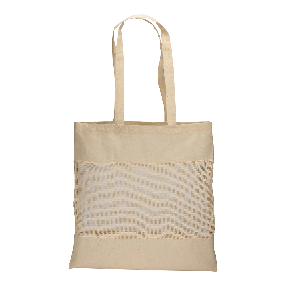 Immagine Shopper in cotone naturale da 135 g/m2 con rete, manici lunghi