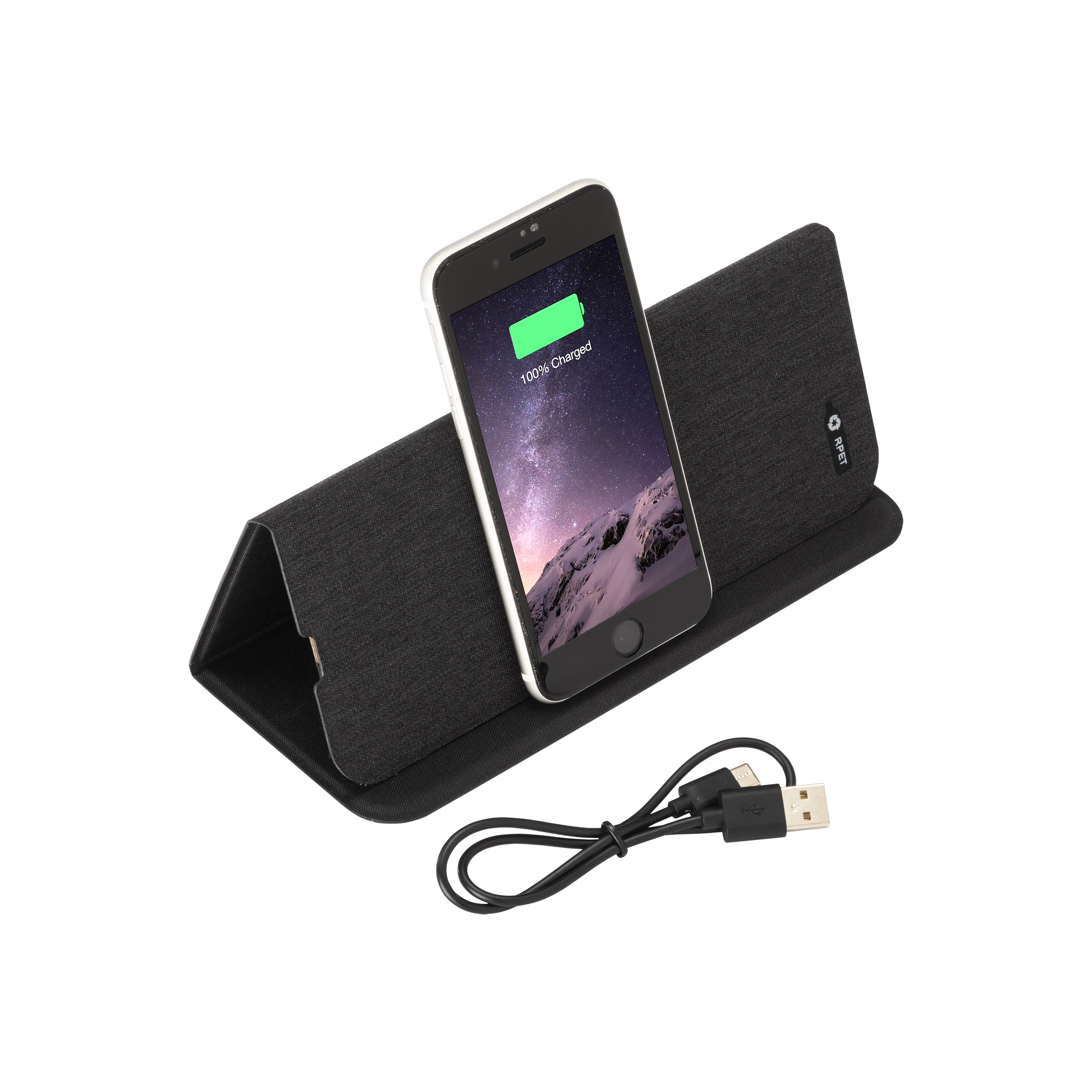 Immagine Mousepad e supporto per cellulare in R-PET, con caricabatterie wireless