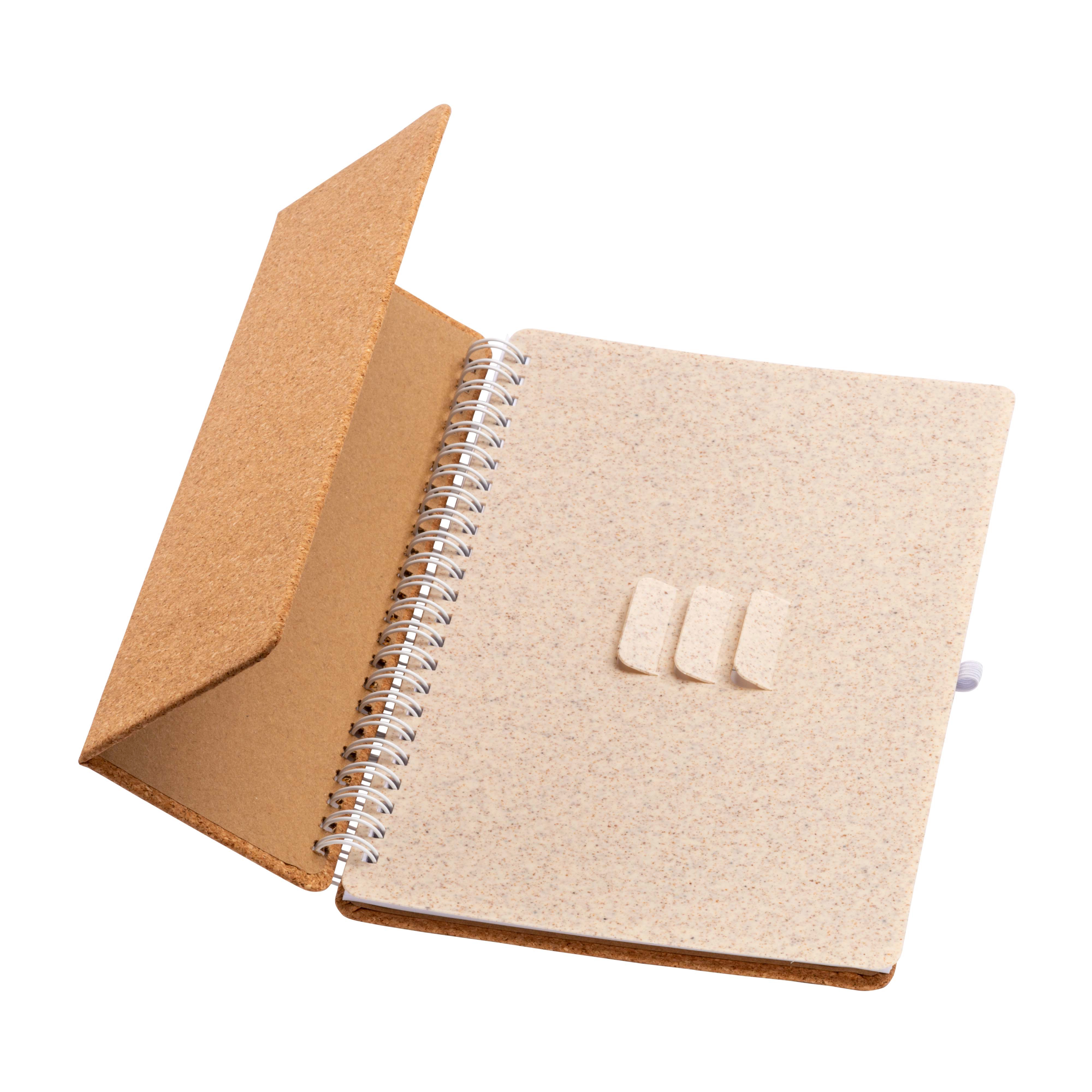 Immagine Quaderno ad anelli in sughero trasformabile in stand portacellulare.