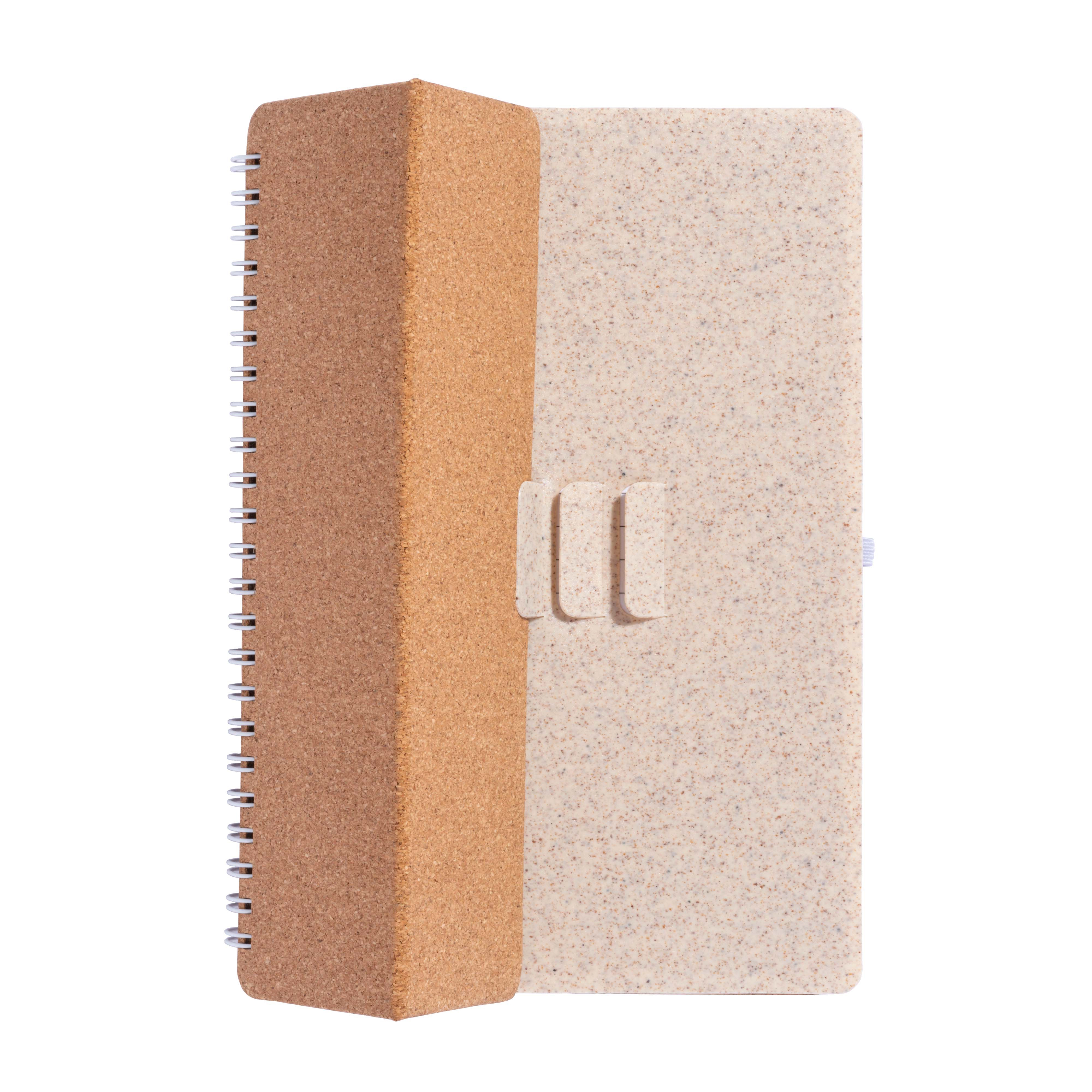 Immagine Quaderno ad anelli in sughero trasformabile in stand portacellulare.