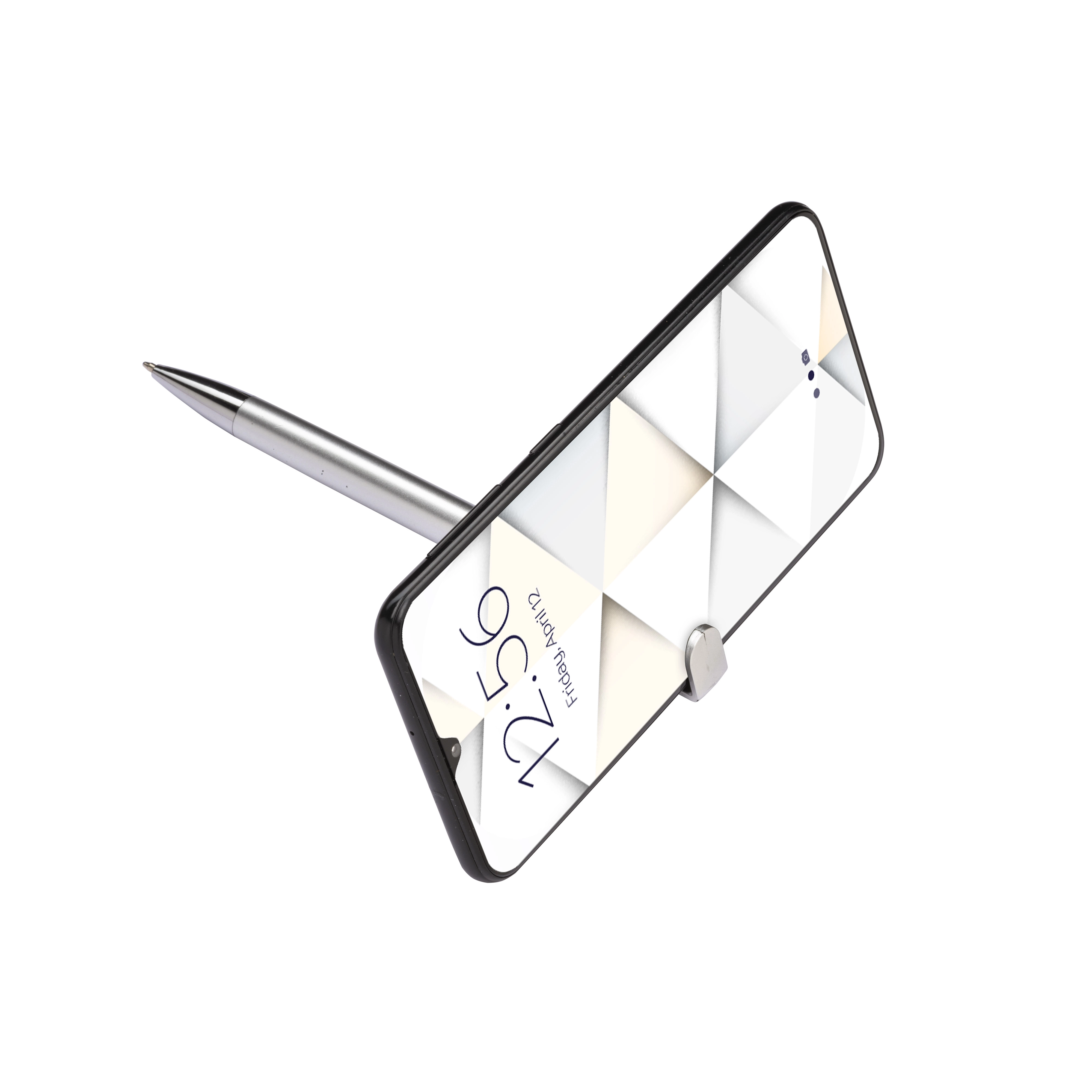 Immagine Penna twist in plastica con fusto metallizzato, stand portacellulare