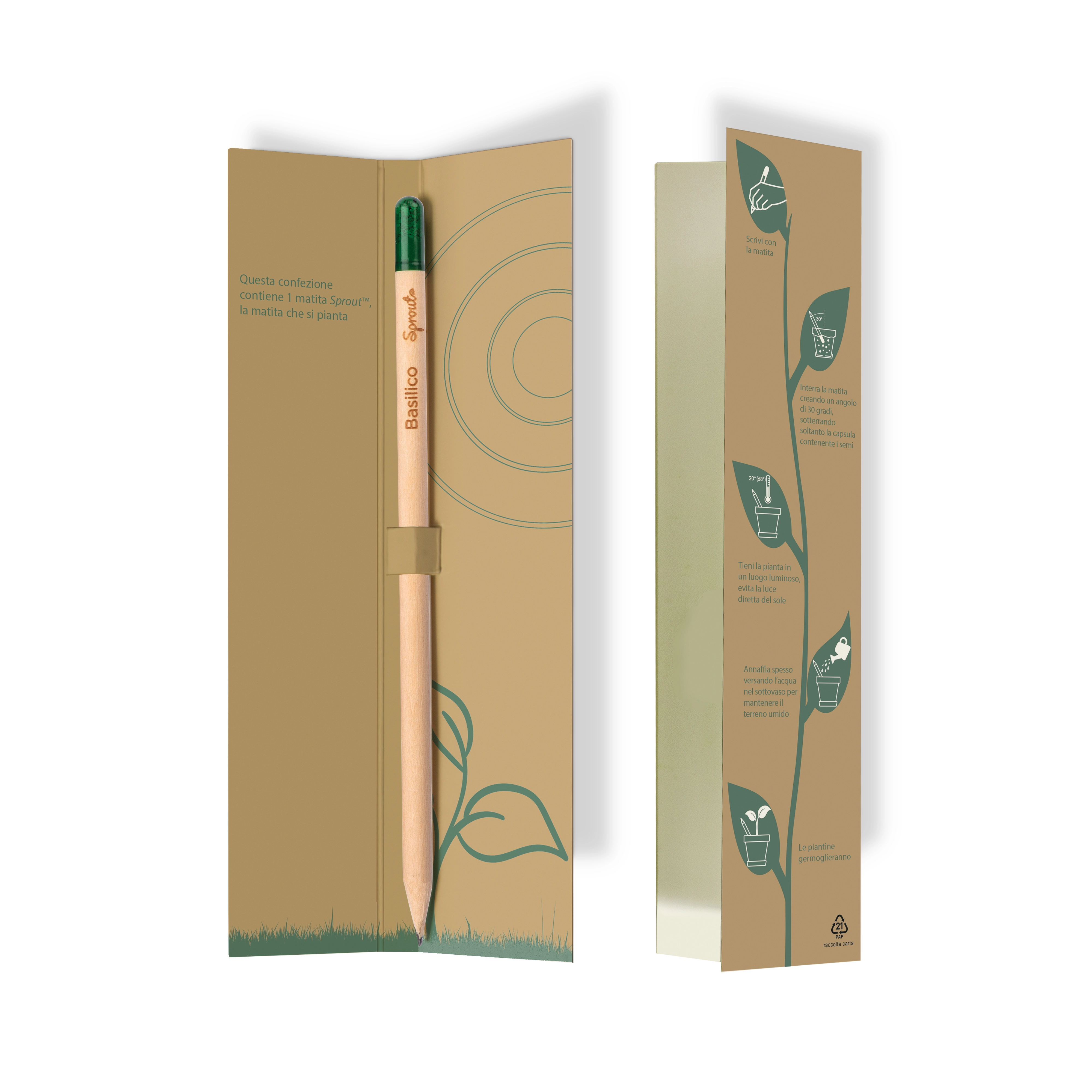 Immagine Astuccio per matita Sprout con infografica in italiano , inglese e francese