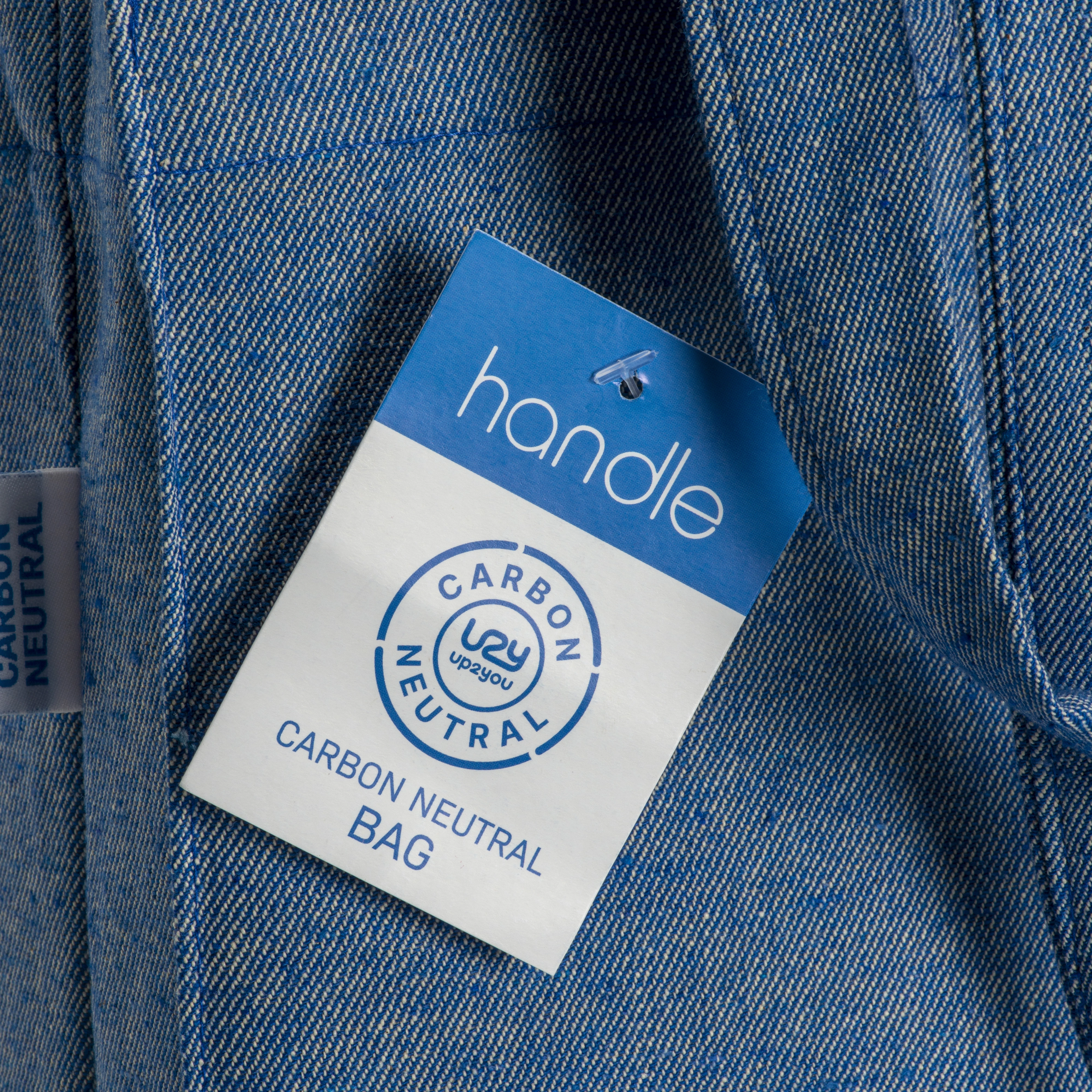 Immagine Shopper carbon neutral in cotone riciclato 280 g/m2, manici lunghi e soffietto