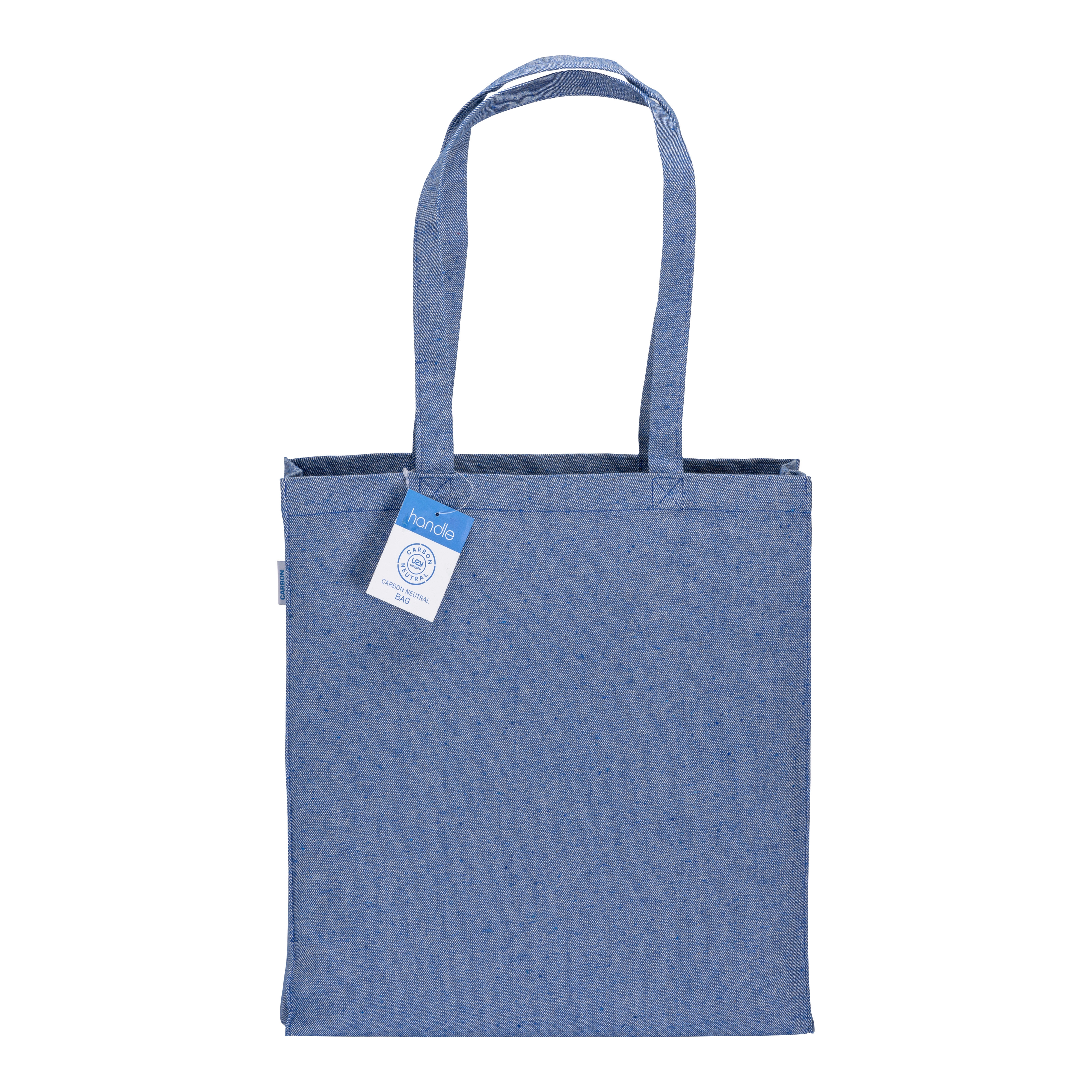 Immagine Shopper carbon neutral in cotone riciclato 280 g/m2, manici lunghi e soffietto