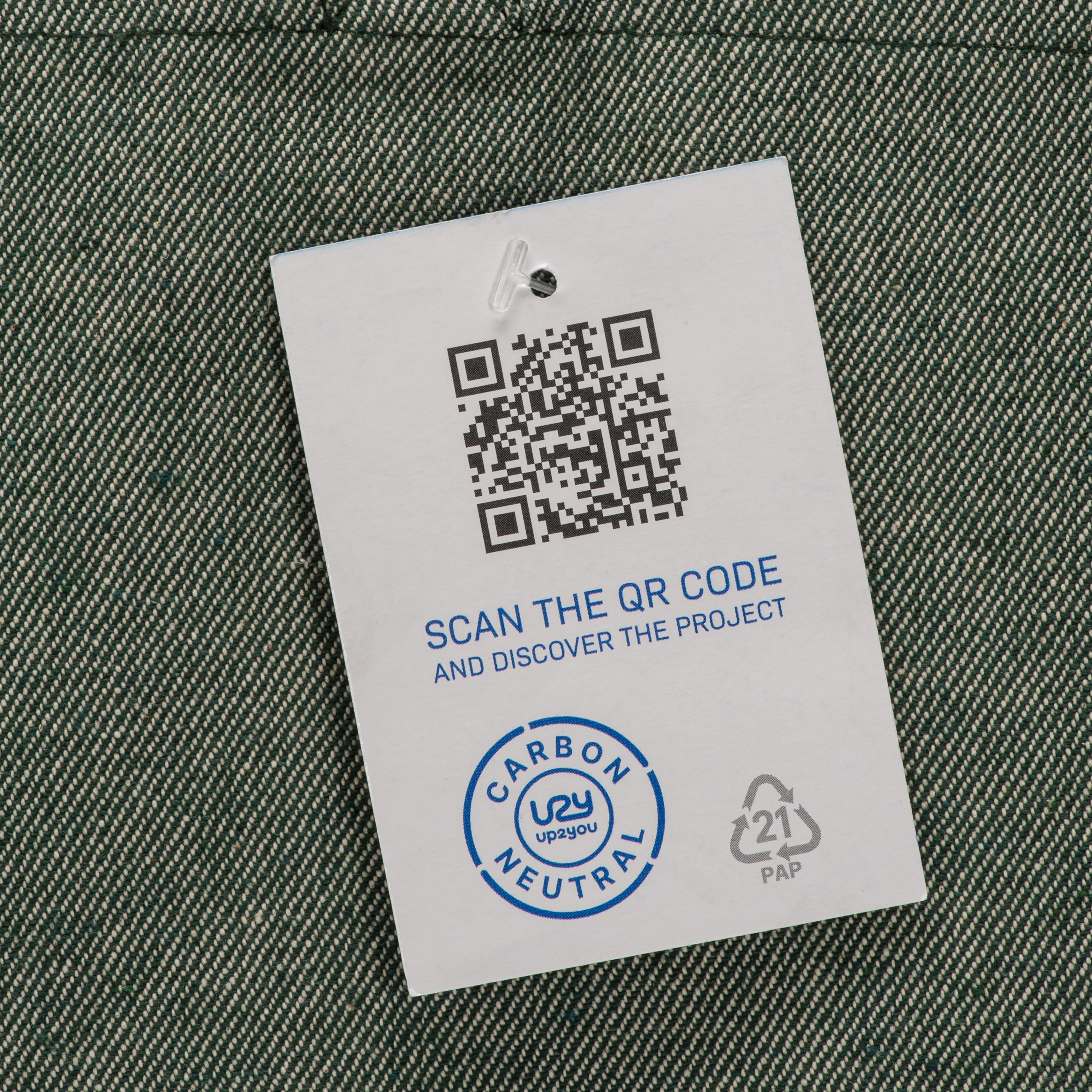 Immagine Shopper carbon neutral in cotone riciclato 280 g/m2, manici lunghi e soffietto