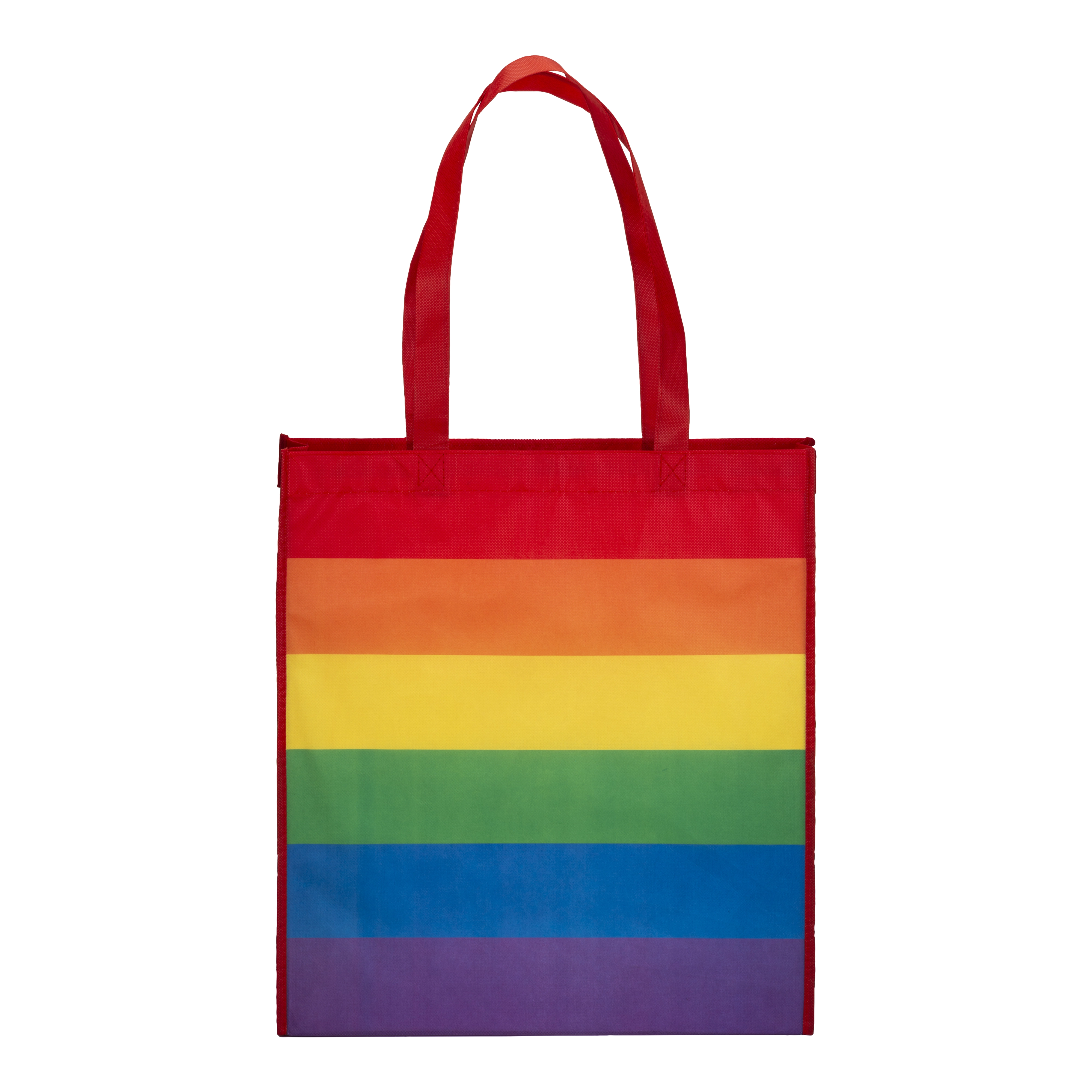 Immagine Shopper arcobaleno in r-pet 80g/m2, manici lunghi e soffietto
