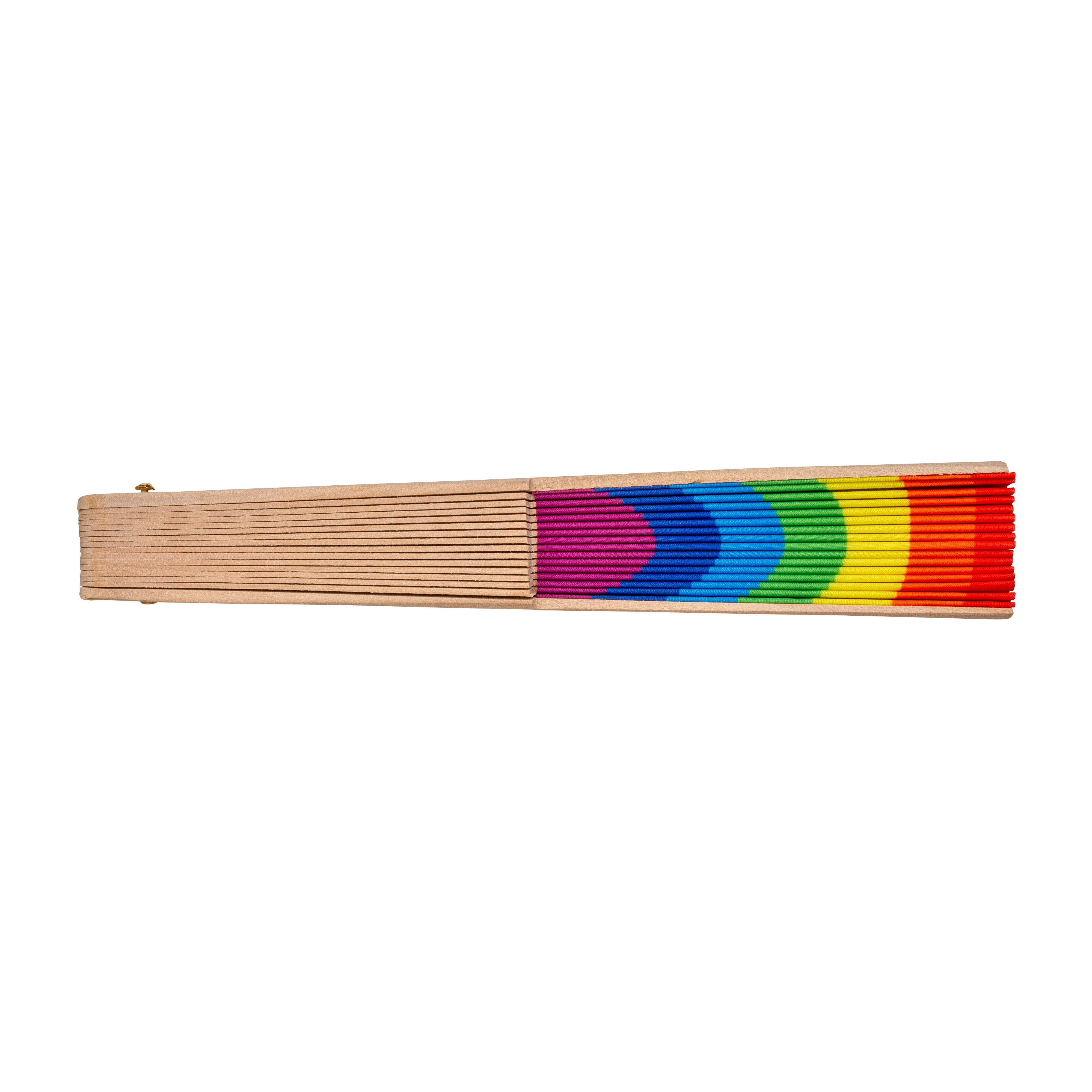 Immagine Ventaglio arcobaleno in poliestere con manico in legno