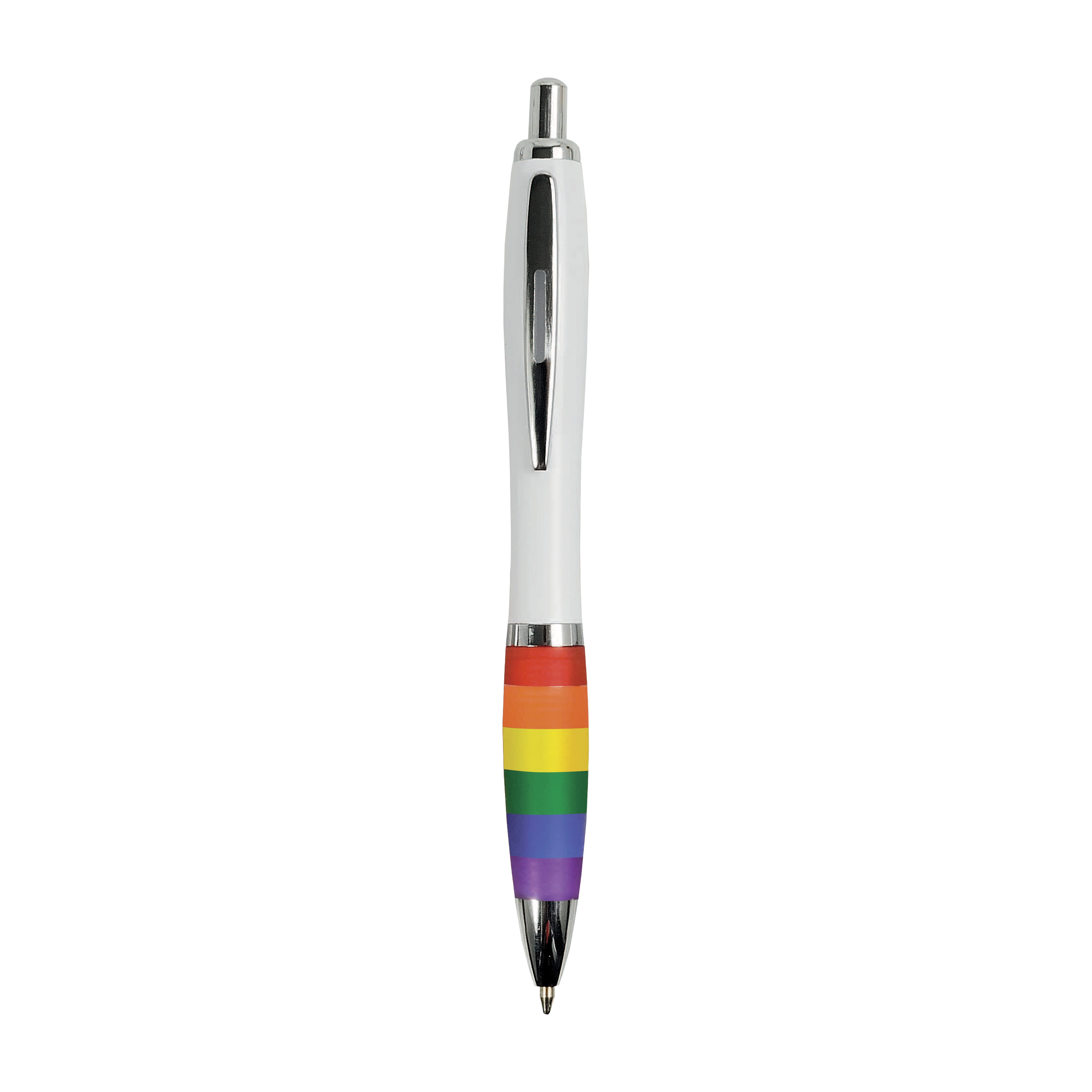 Immagine Penna a scatto in plastica ABS, con fusto bianco, impugnatura arcobaleno