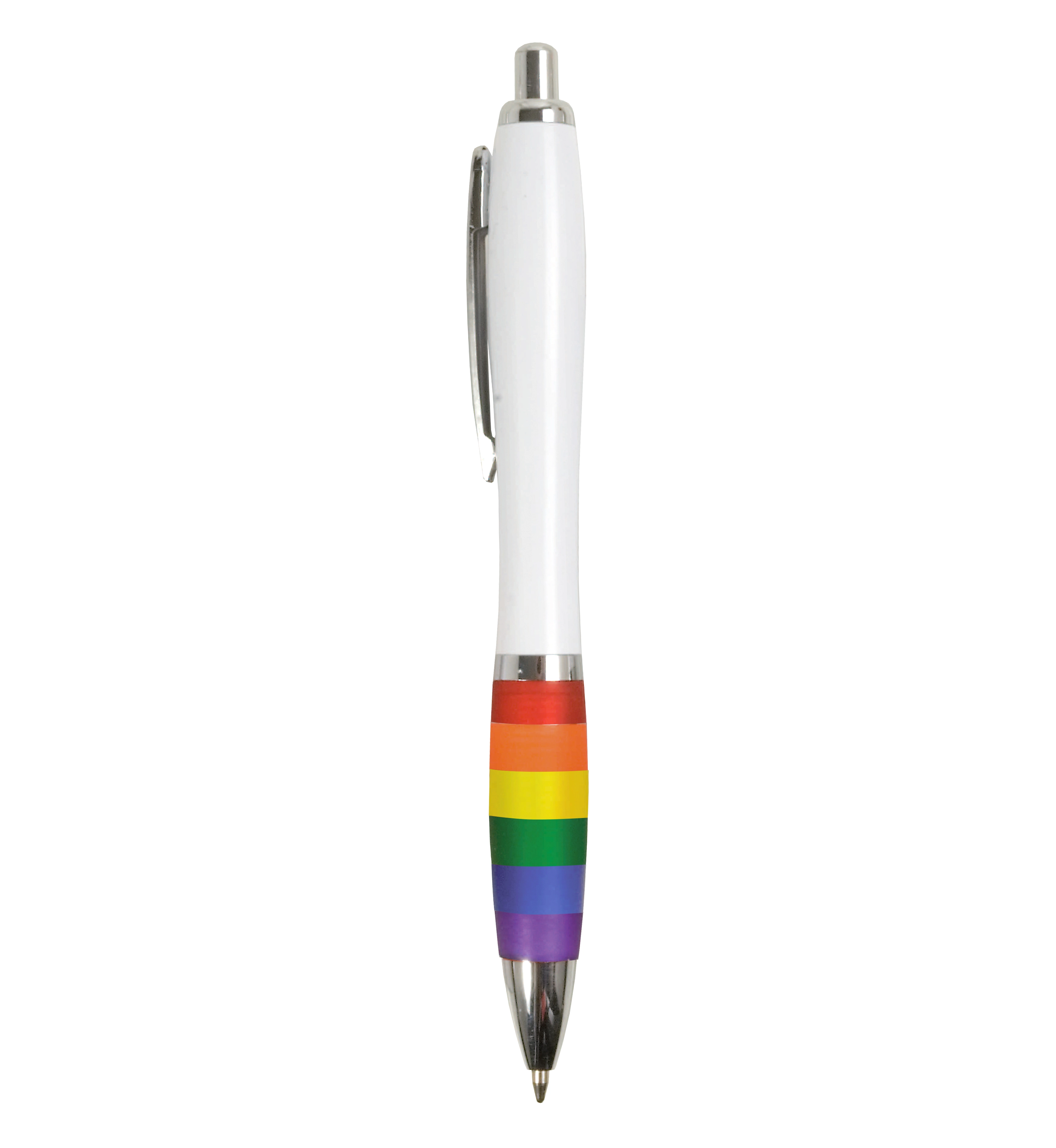Immagine Penna a scatto in plastica ABS, con fusto bianco, impugnatura arcobaleno