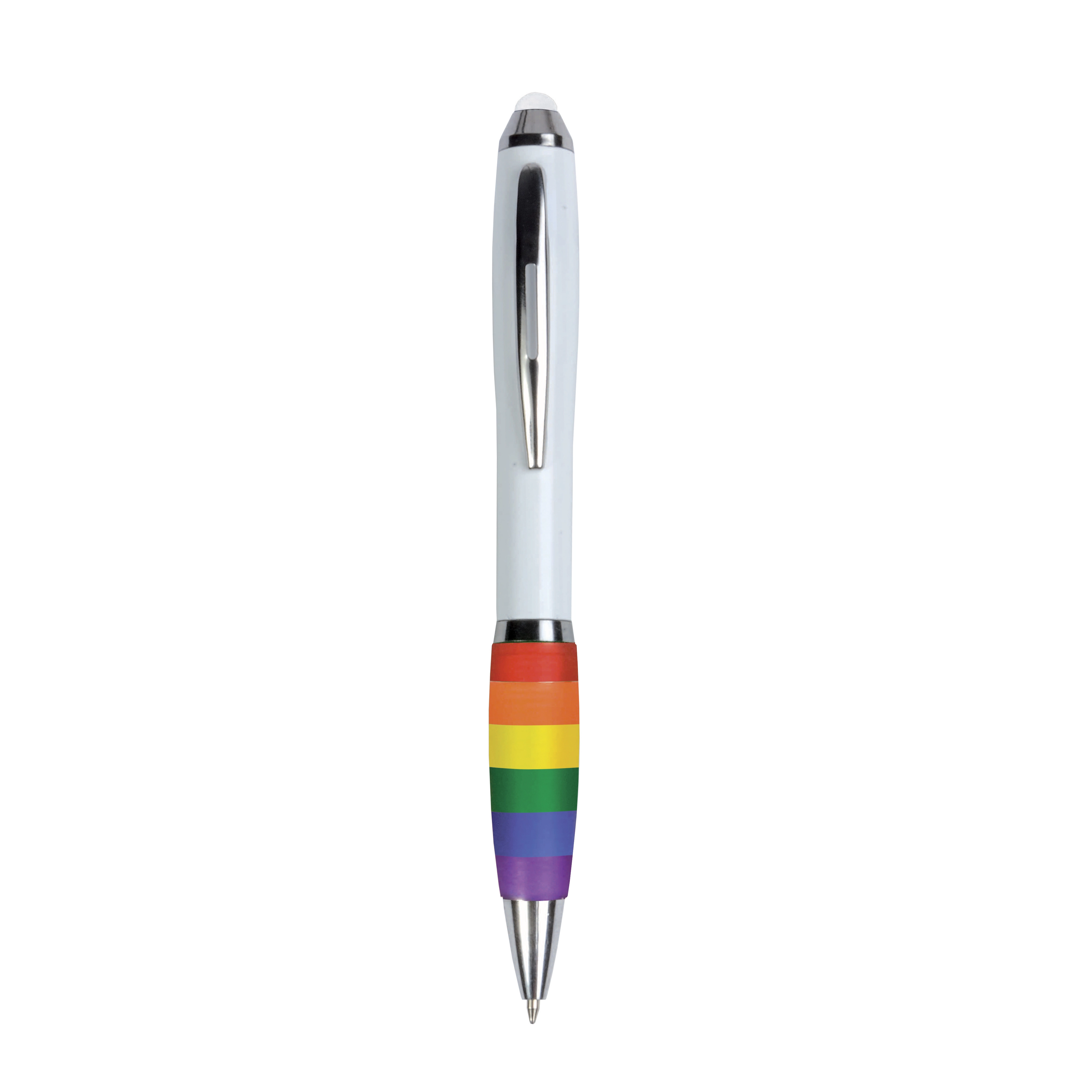 Immagine Penna twist in plastica con fusto bianco, impugnatura arcobaleno