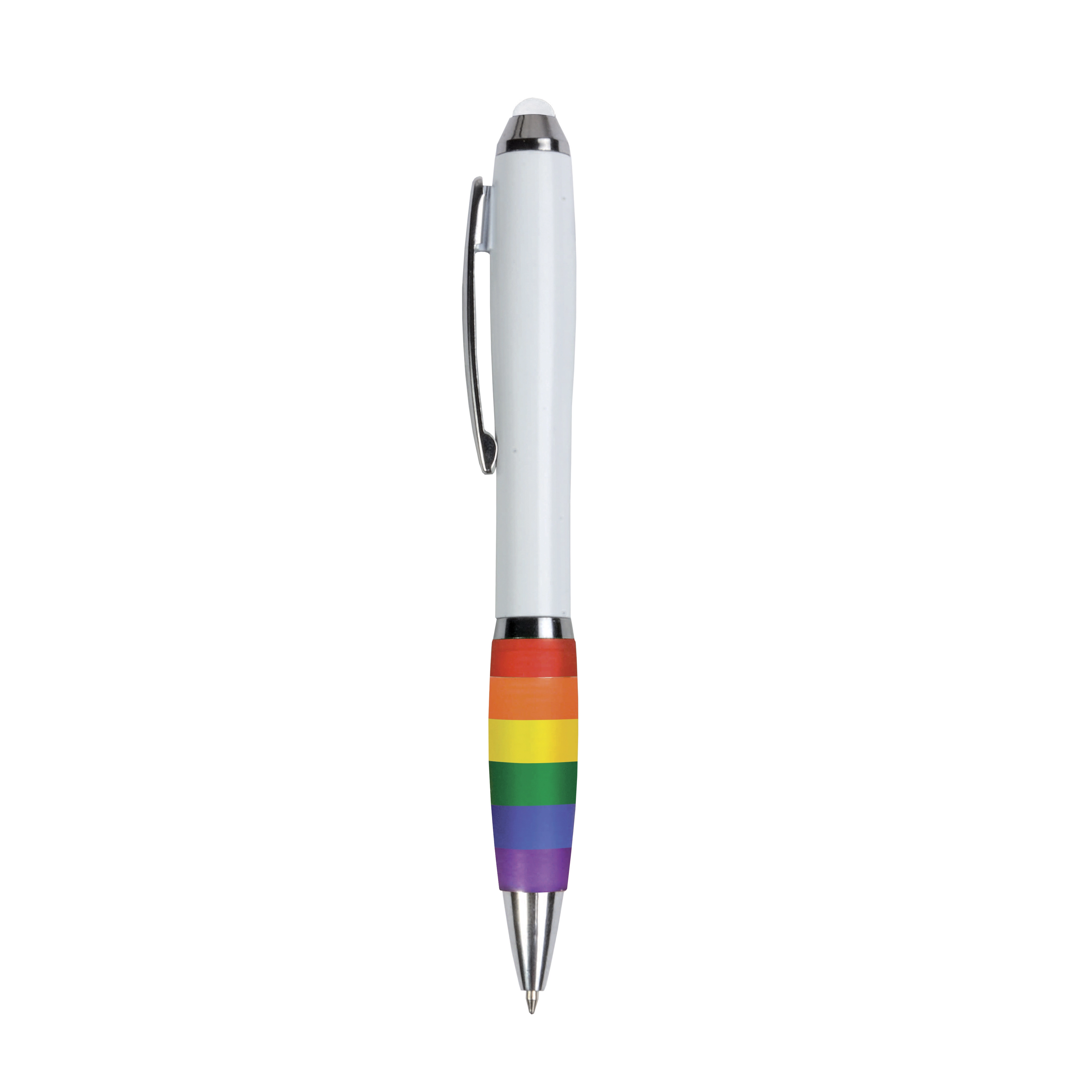Immagine Penna twist in plastica con fusto bianco, impugnatura arcobaleno