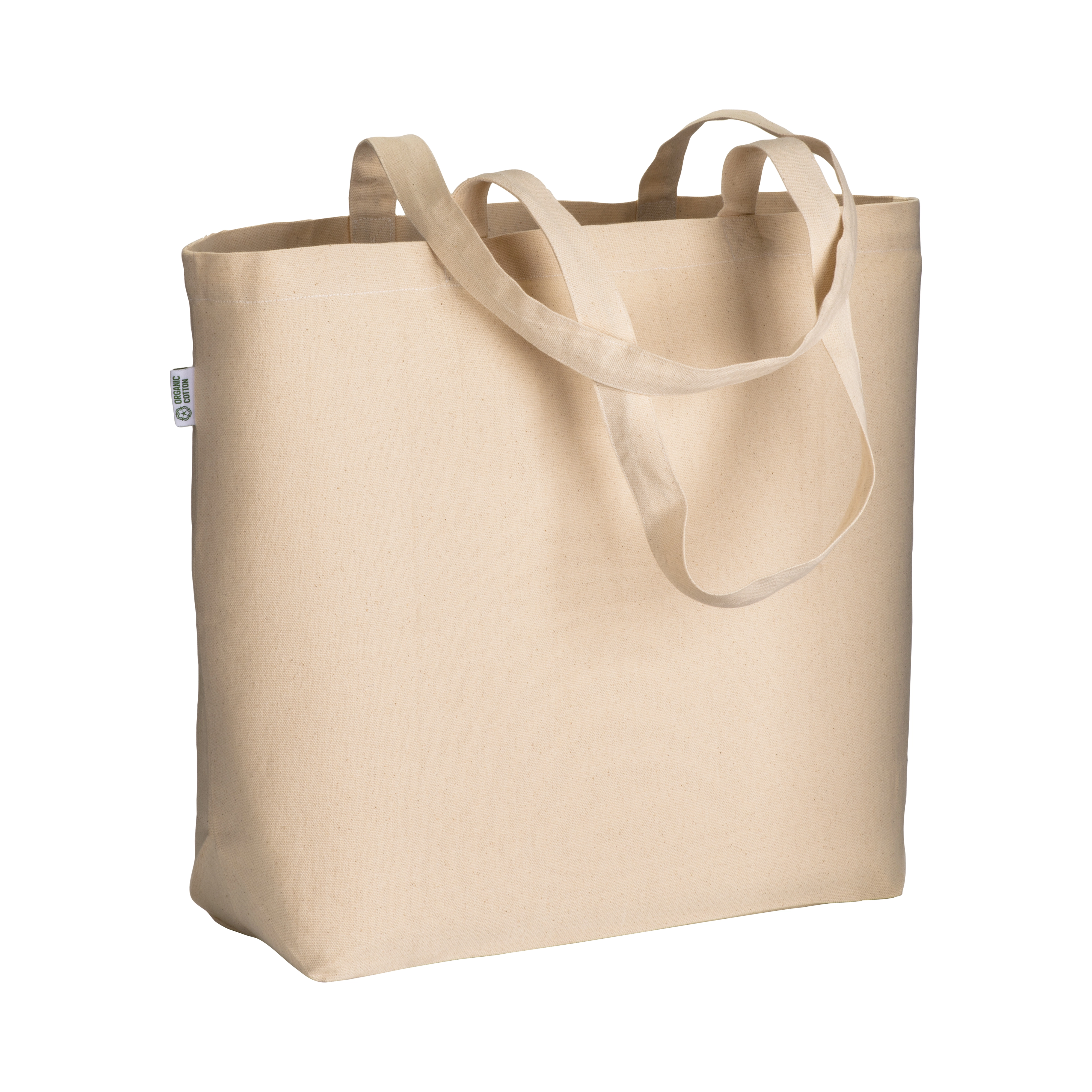 Immagine Shopper in cotone biologico 220 g/m2, con manici lunghi e soffietto alla base