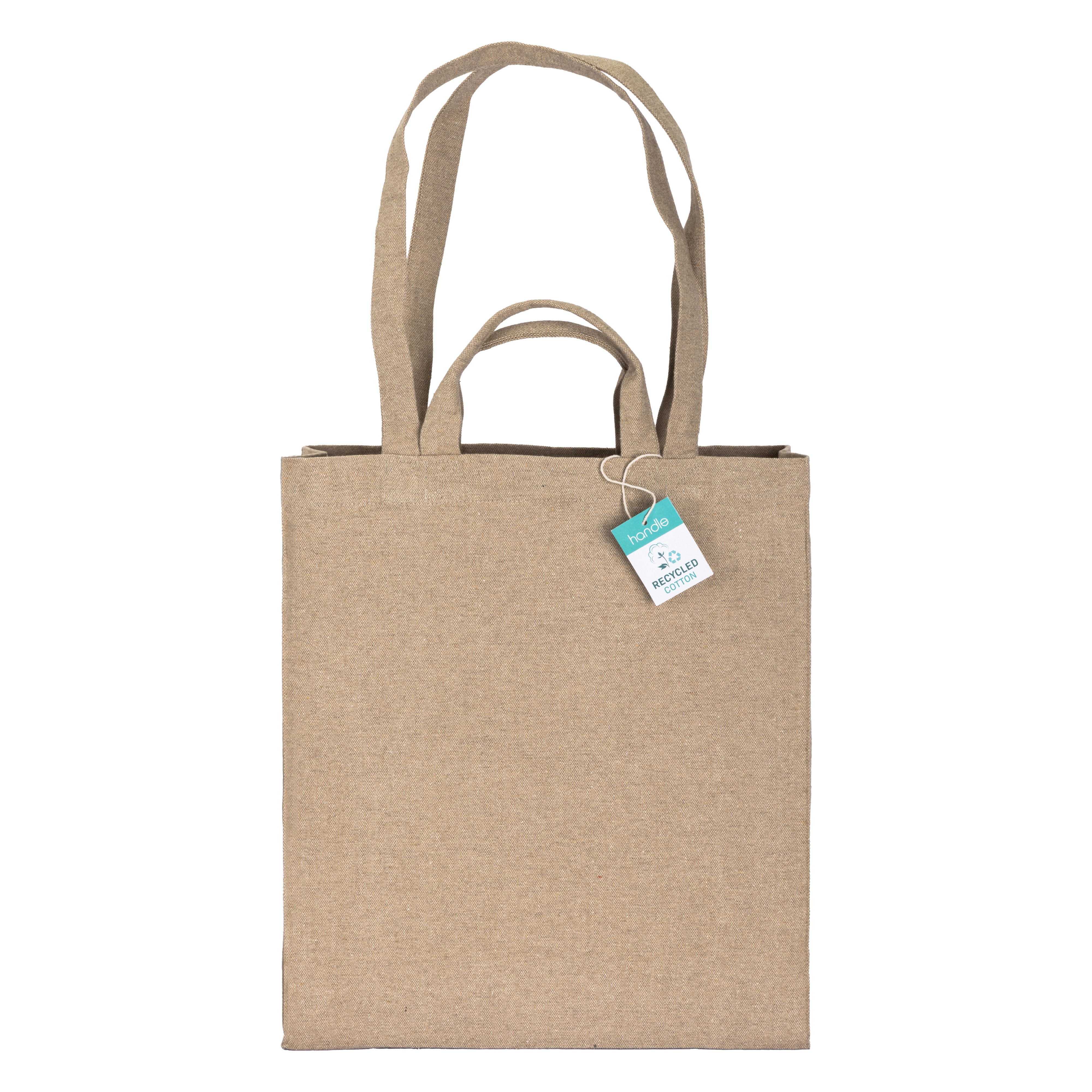 Immagine Shopper con soffietto in cotone riciclato 280 g/m2, con doppi manici.