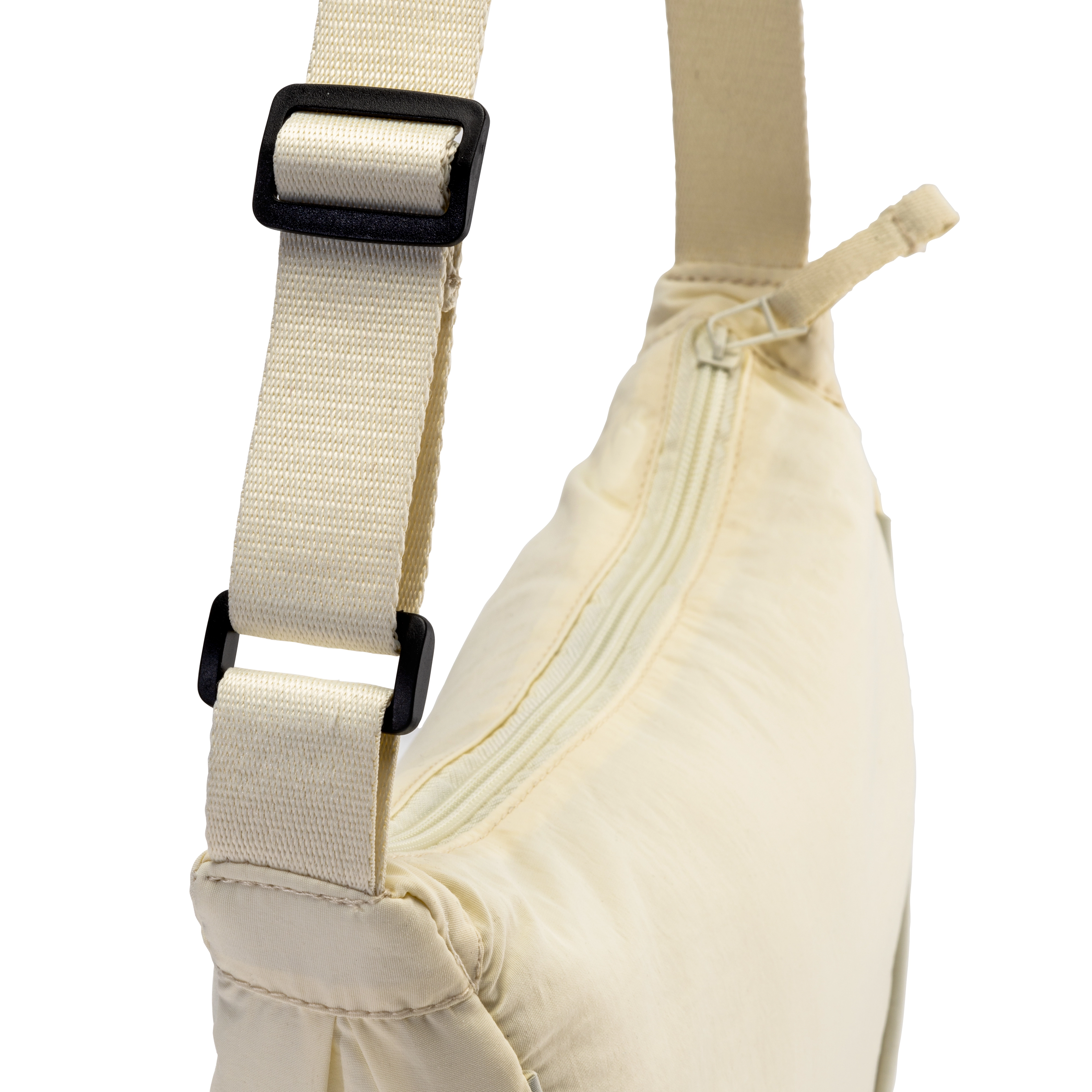 Immagine Borsa rotonda in nylon con tracolla regolabile, chiusura con zip