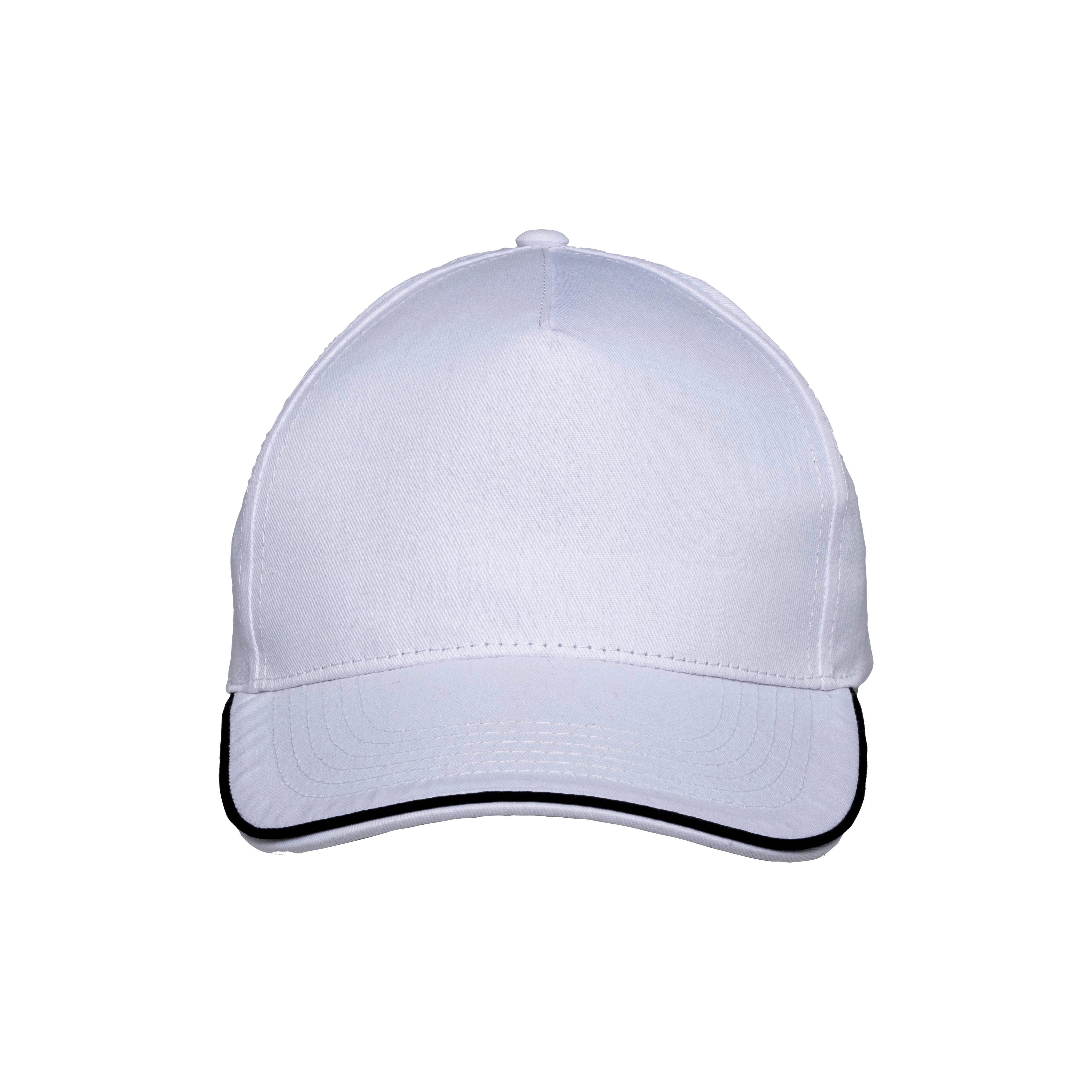 Immagine Cappellino in cotone 5 pannelli, visiera sandwich in contrasto con chiusura con velcro