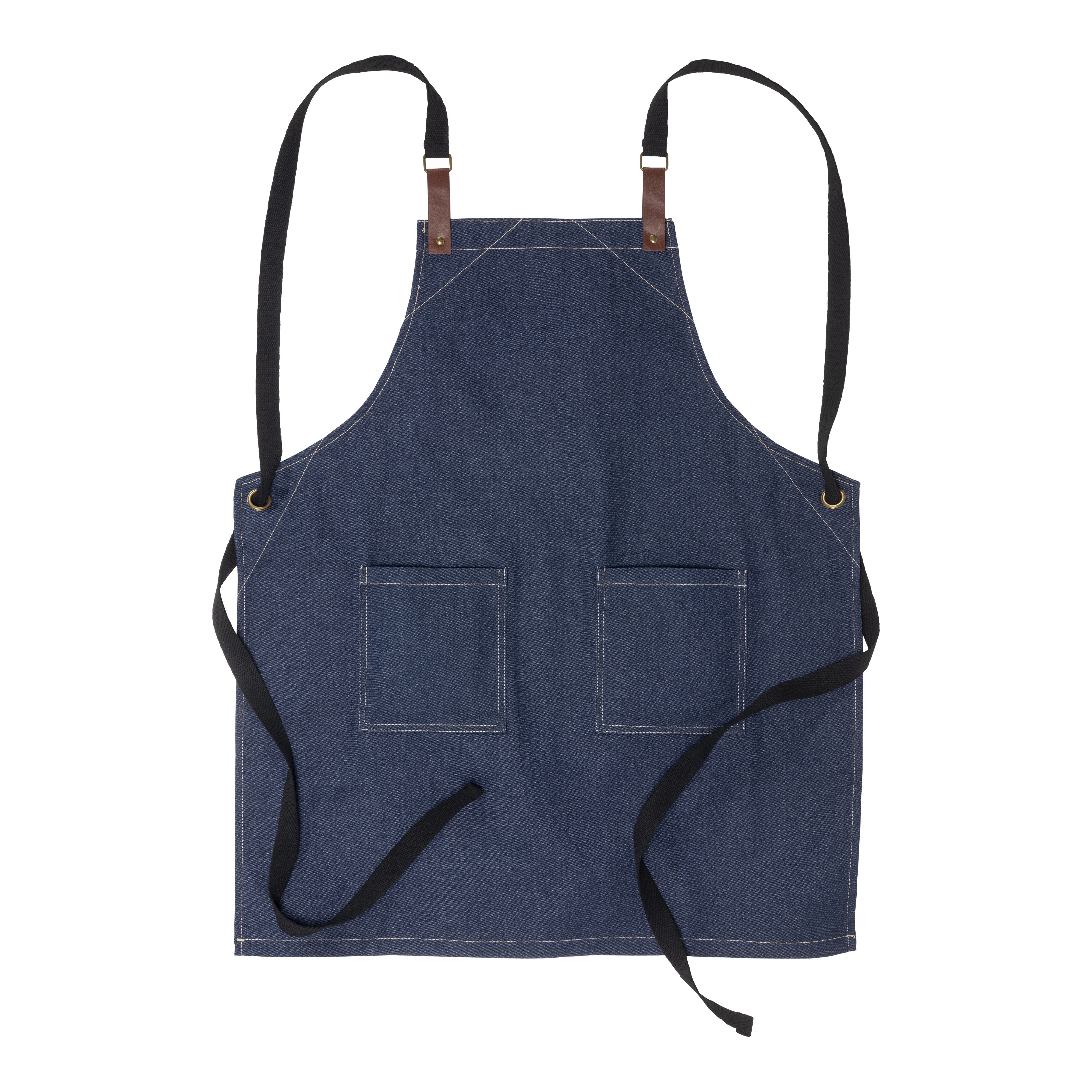 Immagine Grembiule da cucina regolabile in cotone denim con 2 tasche frontali.