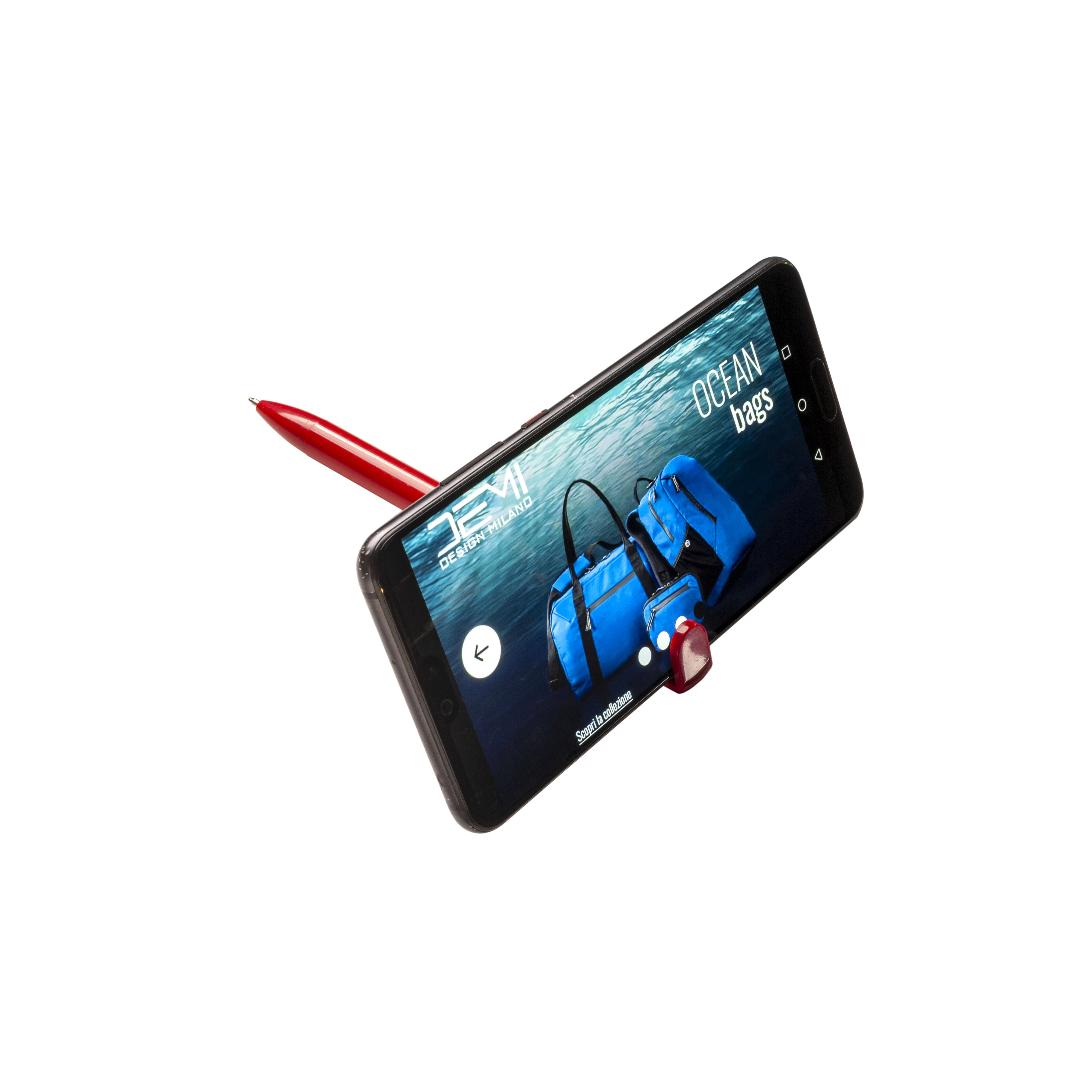 Immagine Penna twist in PP e paglia di grano con stand porta cellulare