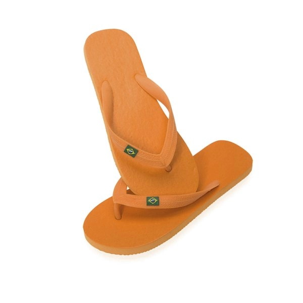 Paia di infradito con suola in EVA resistente e cinturino in PVC abbinato con bandiera brasiliana.