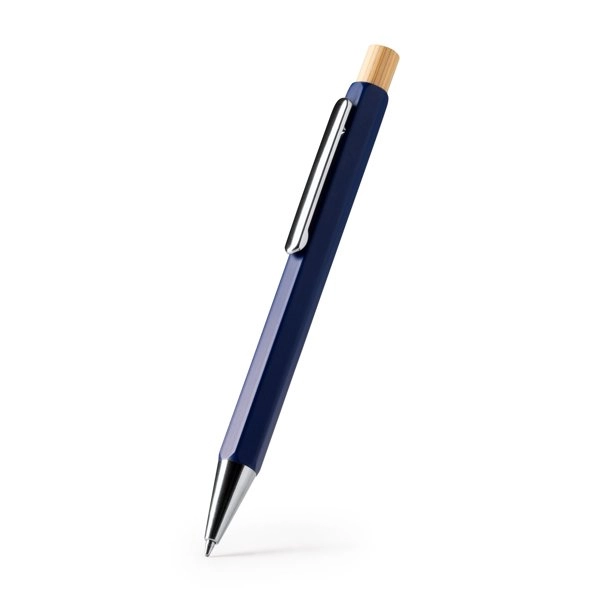 Biro esagonale con fusto in metallo e clip in bambù per un tocco naturale. - SALOM