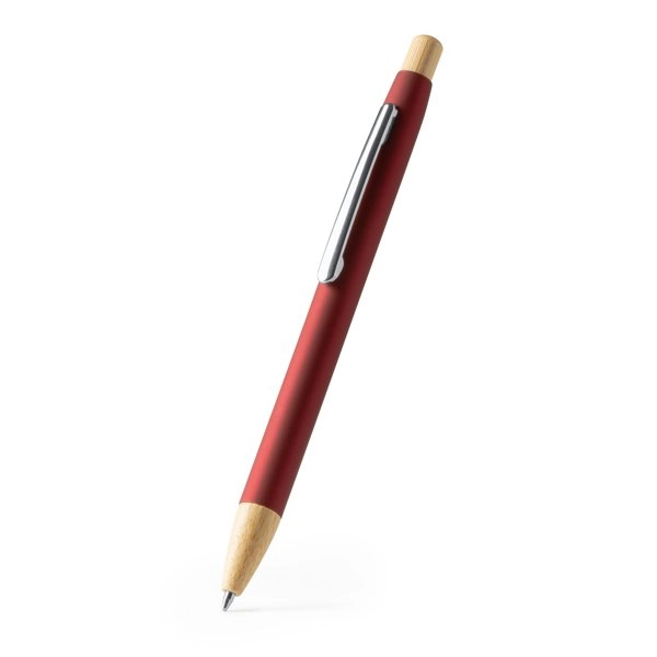 Biro in metallo gommato con finitura a pulsante e dettagli in bambù, per un design naturale e sostenibile - VERSO