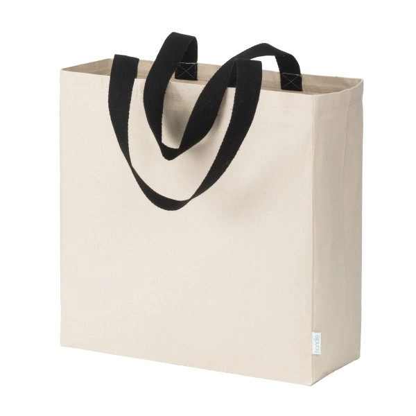 Mini borsa shopper in cotone riciclato da 340 g/m2 naturale con manici e base colorati