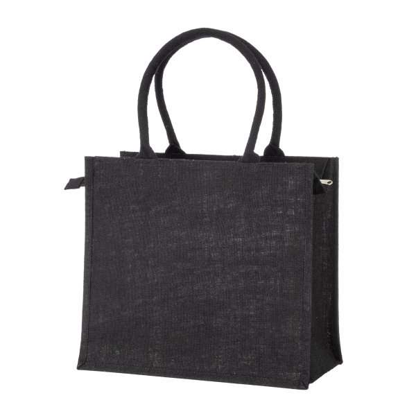 Borsa in juta con manici in cotone. Dotata di chiusura a zip