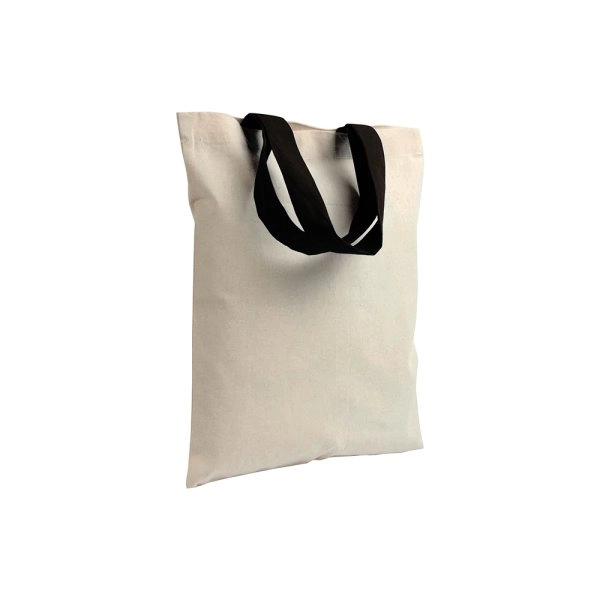 Mini borsa shopper in cotone riciclato da 140 g/m2 naturale con manici colorati