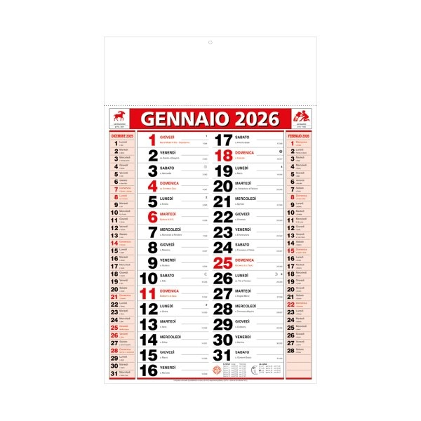 Immagine Calendario 2026 da muro mensile bicolore, 12 fogli, su carta patinata, termosaldato