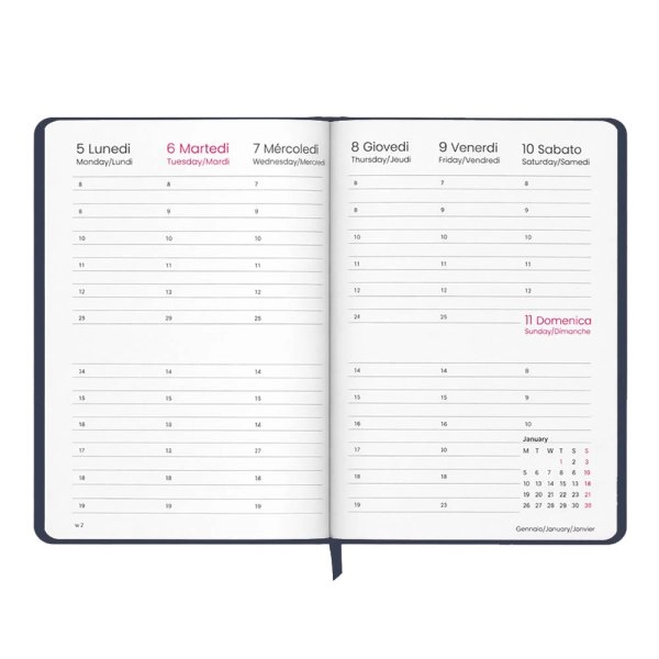 Immagine Agenda settimanale 2027. Copertina rigida in cartoncino laminato opaco.