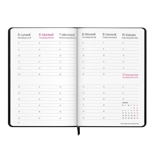 Immagine Agenda settimanale 2027. Copertina rigida in cartoncino laminato opaco.
