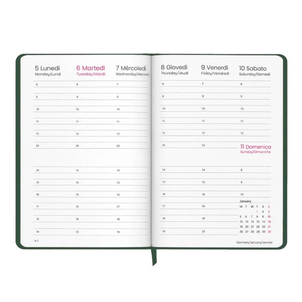 Immagine Agenda settimanale 2027. Copertina rigida in cartoncino laminato opaco.