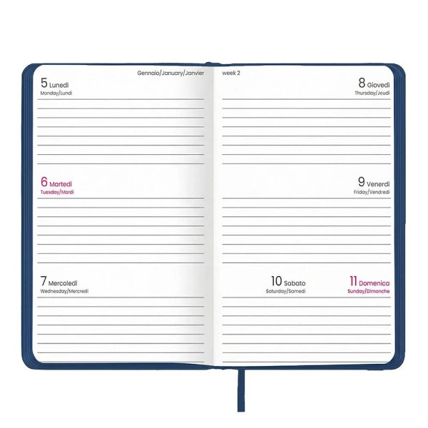 Immagine Agenda tascabile settimanale 2027. Copertina rigida in termo PU e bordo pagine colorato