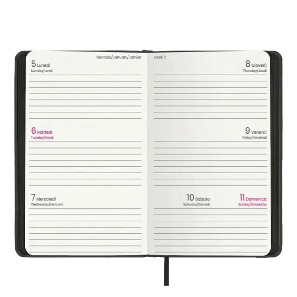 Immagine Agenda tascabile settimanale 2027. Copertina rigida in termo PU e bordo pagine colorato