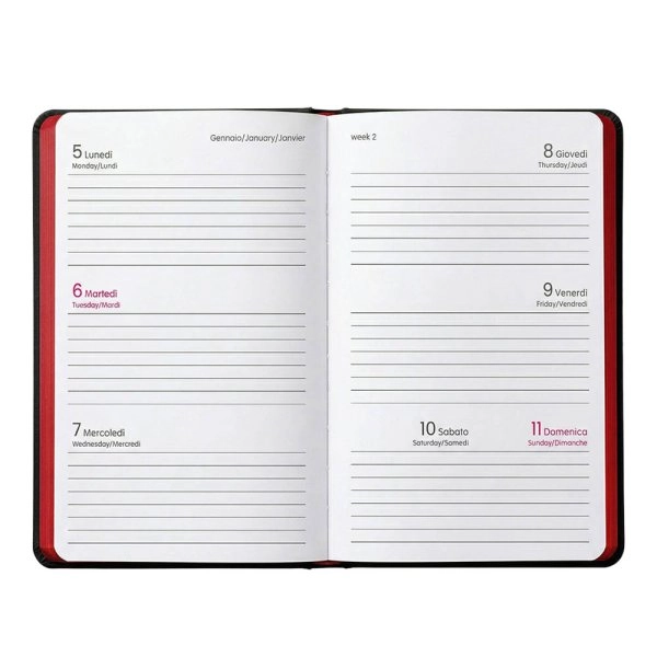 Immagine Agenda tascabile settimanale 2027. Copertina flessibile in soft PU e bordo pagine colorato