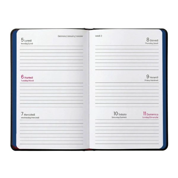 Immagine Agenda tascabile settimanale 2027. Copertina flessibile in soft PU e bordo pagine colorato
