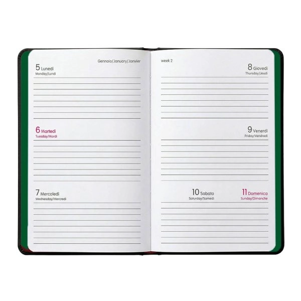 Immagine Agenda tascabile settimanale 2027. Copertina flessibile in soft PU e bordo pagine colorato