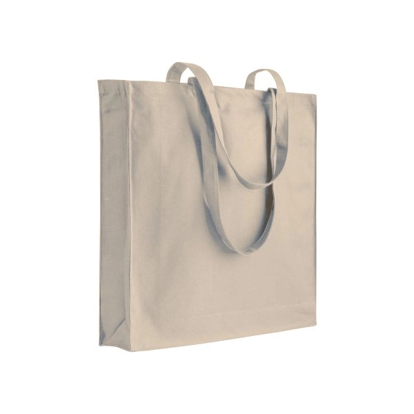 Shopper con soffietto in cotone 250 g/m2, manici lunghi e chiusura con zip