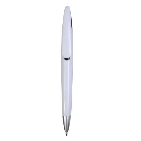 Penna a scatto in plastica con fusto bianco e clip curva con interno colorato, refill jumb