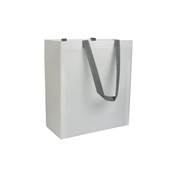 Shopper con soffietto in TNT laminato 100 g/m2 termosaldato, manici corti