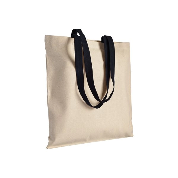 Shopper in cotone naturale 220 g/m2, manici lunghi colorati