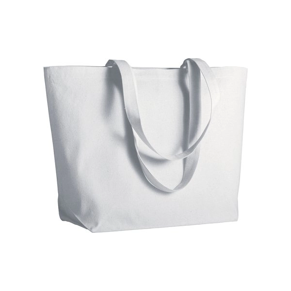 Shopper con soffietto alla base in cotone 280 g/m2, manici lunghi