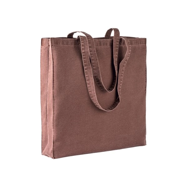 Shopper con soffietto in cotone stonewashed 220 g/m2, manici lunghi