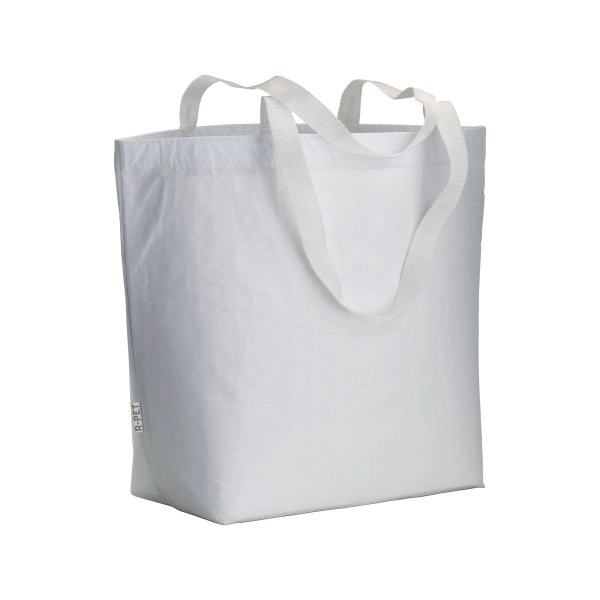 Shopper in R-PET laminato con soffietto alla base - manici lunghi in poliestere