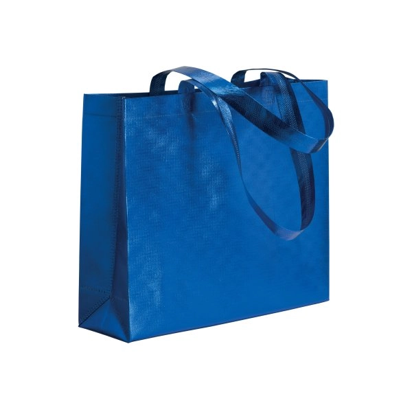 Shopper in TNT laminato metallizzata, manici lunghi e soffietto