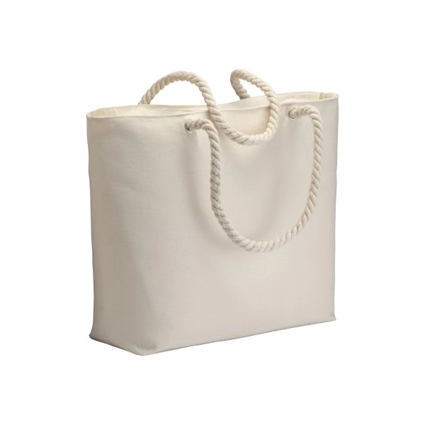 Borsa mare in cotone 220 g/m2, con zip, manici in corda e soffietto