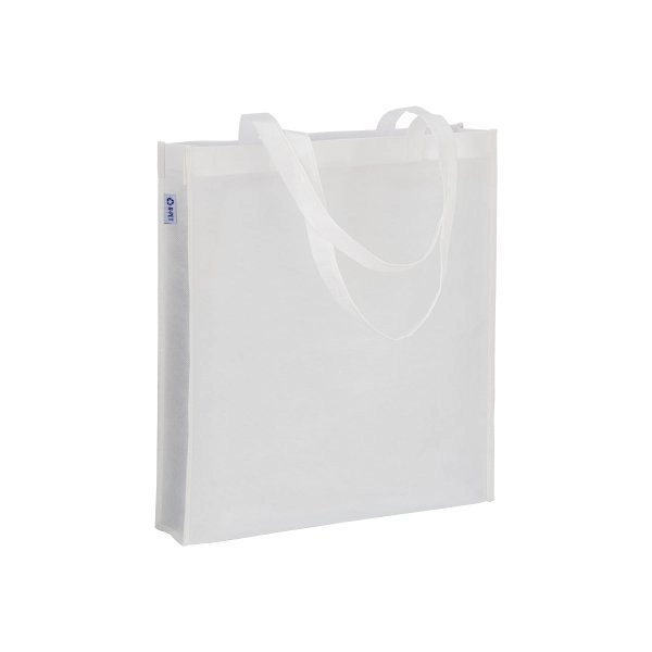 Shopper in R-pet 80 g/m2 con soffietto e manici lunghi