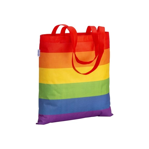 Shopper arcobaleno in R-pet 80g/m2, manici lunghi